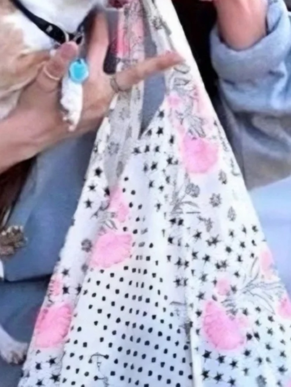 FREE PEOPLE BOHO Floral Cotton Voile BAG - Pink and Gray NEW - Picture 2 of 6